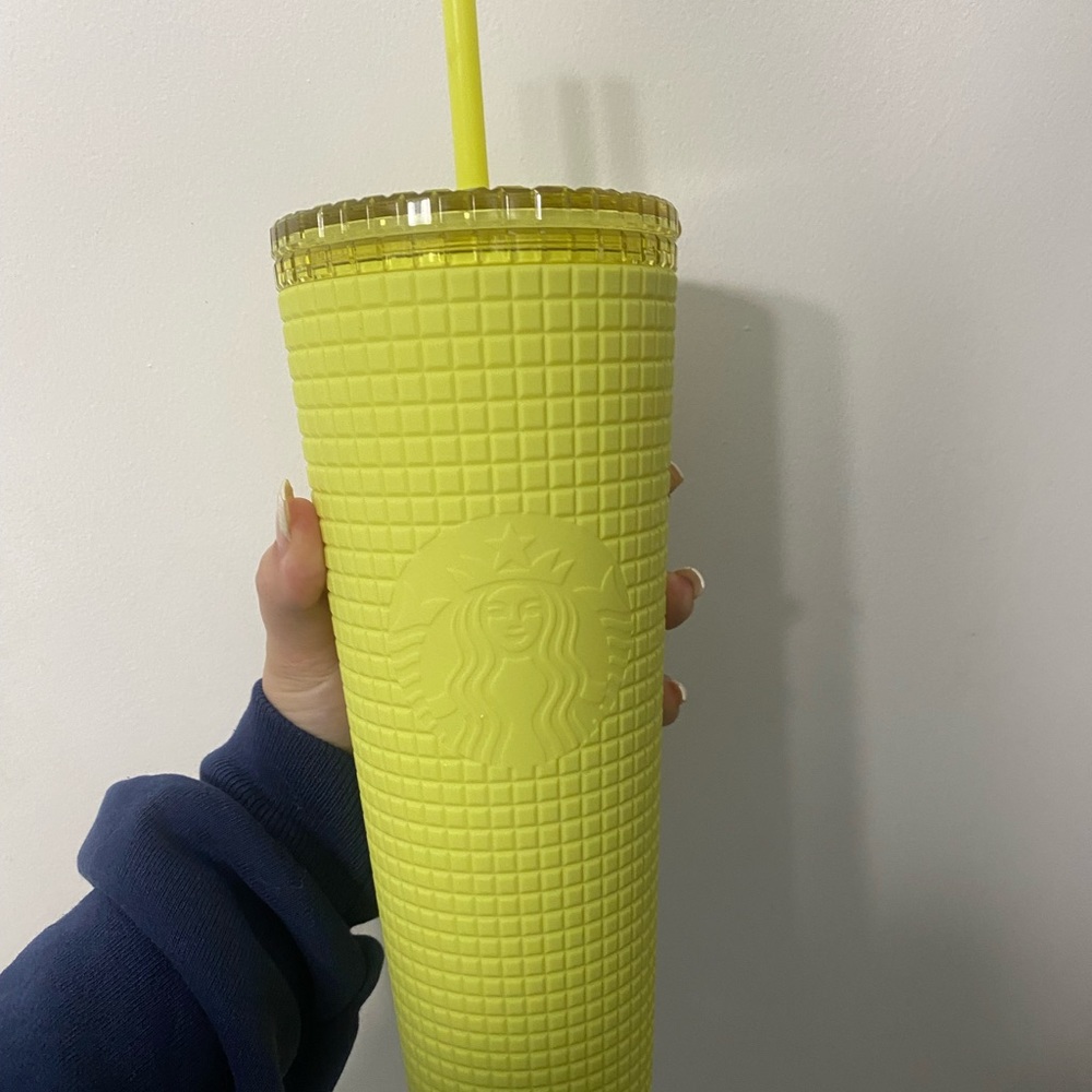 Yellow Grid Starbucks cup